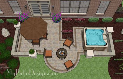 With 445 sq. ft., our Hot Tub Patio Design with Seat Walls lavishes it's guests with dining outdoors, a warm fire pit and/or a relaxing dip in the hot tub. Hot Tub Landscaping, Tub Design, Hot Tub Patio, Pool And Hot Tub, Hot Tub Deck, Hot Tub Backyard, Restaurant Patio, Wall Seating, Backyard Living