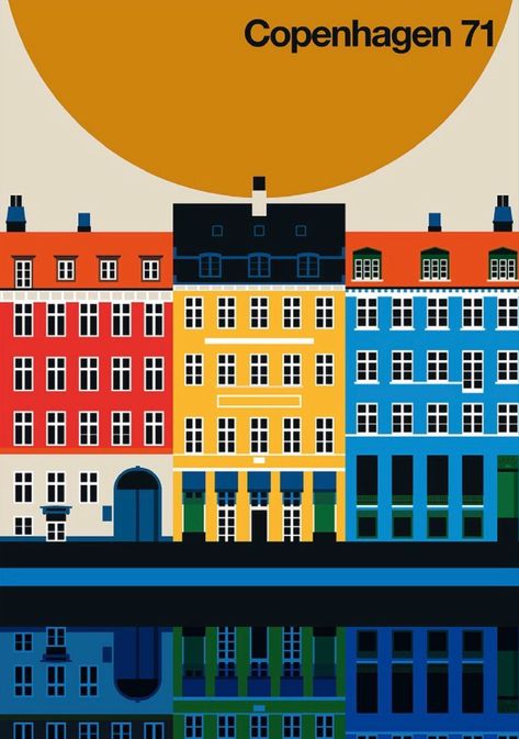 Bo Lundberg, Copenhagen Travel, Bauhaus Poster, Architecture Poster, Shop Art Prints, Movie Prints, Ad Art, Landscape Illustration, Graphic Design Inspiration