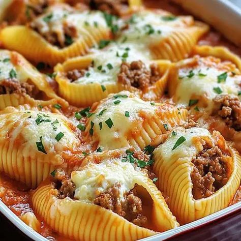 Creamy Ricotta Beef Stuffed Shells Pasta - Then and Now Recipes Creamy Ricotta Beef Stuffed Pasta Shells, Sausage And Ricotta Stuffed Shells, Lasagna Shells Stuffed, Creamy Ricotta Beef Stuffed Shells Pasta, Pasta For Thanksgiving Dinner, Homemade Stuffed Shells, Stuffed Jumbo Shells Recipe Ground Beef, Creamy Ricotta Beef Stuffed Shells, Stuffed Ricotta Shells