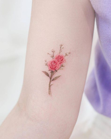 Pink Rose Tattoo Design, Rose And Rose Bud Tattoo, Small Pink Rose Tattoo, Light Pink Rose Tattoo, Wild Rose Tattoo Design, Bunch Of Roses Tattoo, Pink Rose Tattoo, Vintage Rose Tattoo, Rose Bouquet Tattoo