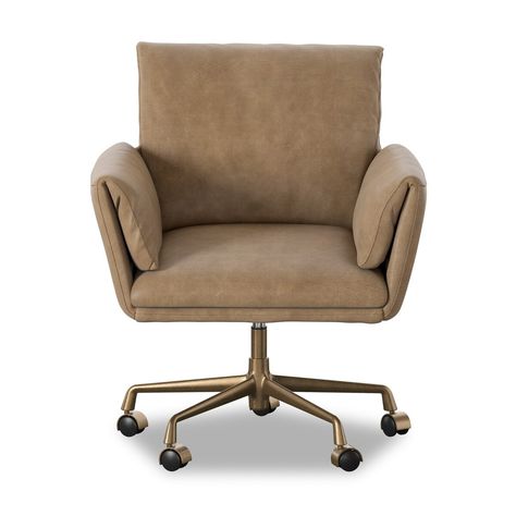 Salerno Desk Chair Palermo Drift Four Hands Brown Office Chair, Modern Wood Desk, Leather Desk Chair, Brown Office, Traditional Desk, Home Office Furniture Desk, Amber Lewis, Home Office Chair, Leather Desk