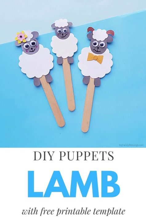 Adorable sheep craft with free printable template. Perfect for puppets or bookmarks. #sheep #lamb #popsiclestick #springcraft Popsicle Puppets, Homemade Puppets, Diy Puppets, Sheep Craft, Lamb Craft, Family Blessings, Sheep Crafts, Puppets Diy, Diy Popsicle