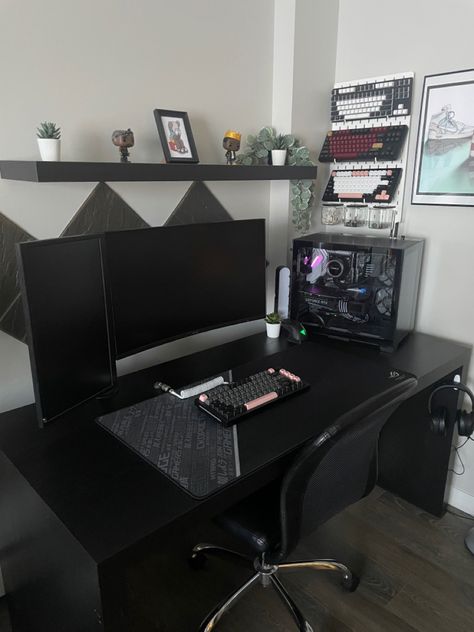 Duel Monitors Gaming Setup, Dual Curved Monitor Setup, Double Monitor Setup, My Gaming Setup, Monitor Setup, Desk Idea, Dual Monitor Setup, Dream Setup, Setup Gaming