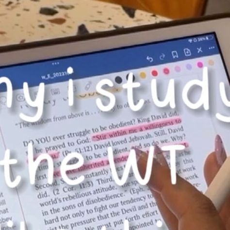 Lovely Jw on Instagram: "why i study the watchtower like this: 1. I love to study on paper physical copies but i don’t always have physical copies with me. This is all the benefits of studying on the physical copy but hassle free without having to carry around pens and highlighters 😭 2. I love making my notes and marking up all the space on the sides. Handwritten notes help me to remember more 🤍 3. I use two languages during the meetings since i’m in foreign language. I used to use the watchtower on my phone and on my ipad during the meeting so I could highlight and study on both but now I can use split screen and have both prepared 🥰 it’s been a lifesaver for me! everyone studies differently using all the different tools provided through the app and website so if you have something Pens And Highlighters, Spiritual Fashion, My Notes, Split Screen, Handwritten Notes, Watch Tower, Foreign Language, Second Language, Study Notes