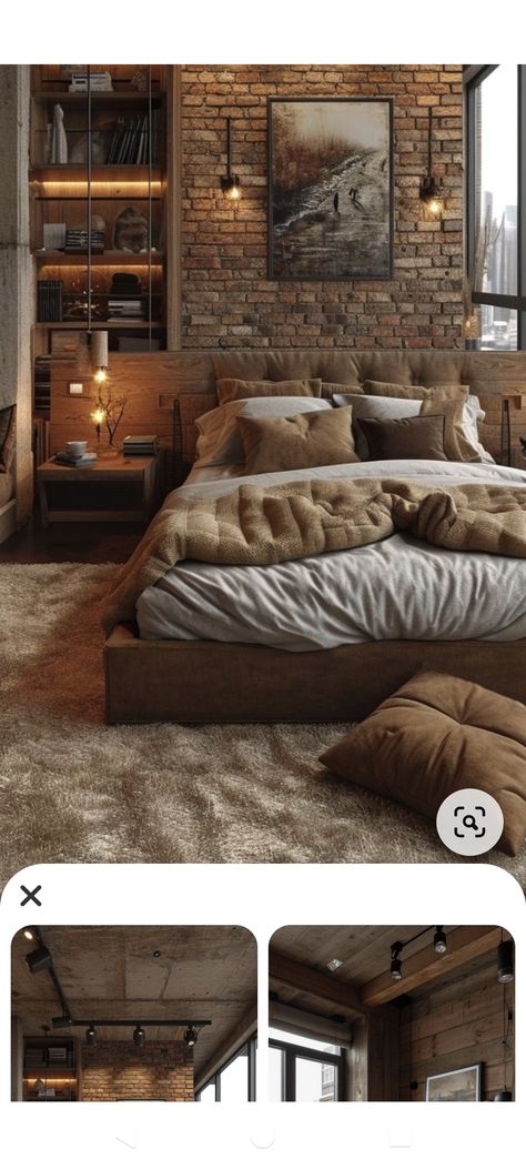 Fake Brick Wall Bedroom, Brick Wall Behind Bed, Red Brick Bedroom, Brick Wall Bedroom Ideas, Brick Wall Room, Minimalist Beds, Bedroom Industrial Chic, Floor Bedroom Ideas, Fake Brick Wall