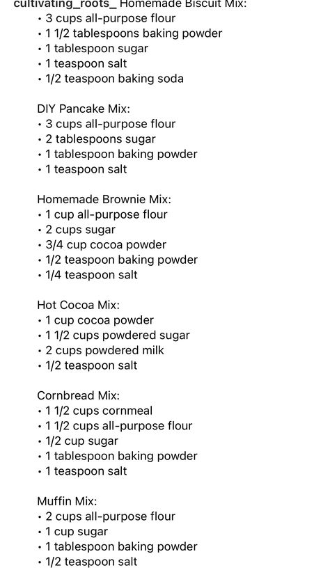 Chef Mix Recipes Homemade, Bulk Mix Recipes, Baking Staples List, Home Steading Recipes, Basic Baking Ingredients List, Dry Pudding Mix Recipes, Shake And Bake Recipes Homemade, Cake Mix From Scratch Homemade, Homemade Food Staples