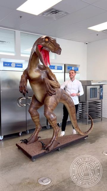 Amaury Guichon on Instagram: "Chocolate Velociraptor! 🦖 This 100% Chocolate sculpture is my biggest one yet, weighing 550lbs and stands 8ft tall. #amauryguichon #chocolate #raptor" Guichon Amaury, Chocolate Art Sculpture, Chocolate Sculptures Video, Amaury Guichon, Chocolate Statues, Amaury Guichon Chocolate, Dinosaur Sculpture, Amaury Guichon Video Chocolate, Chocolate Sculptures Art