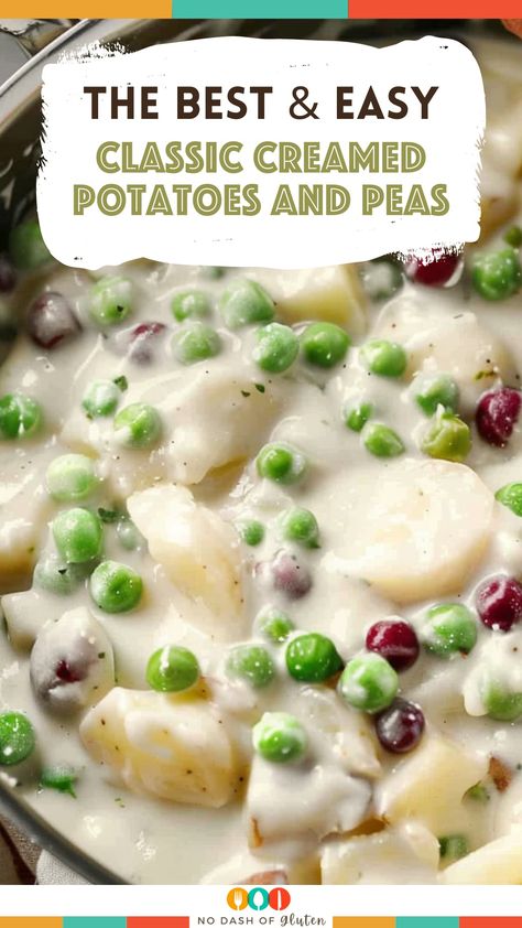 Indulge in the comfort of Classic Creamed Potatoes and Peas, a perfect side dish that combines tender potatoes and sweet peas in a creamy sauce. Quick to make and loved by all, it's the ideal addition to any meal. Whether for a cozy family dinner or a special occasion, this dish brings warmth and deliciousness to the table. Ready in 30 minutes, it's both simple and utterly satisfying. Love this timeless comfort food? Pin it now for an easy, go-to recipe! Potatoes And Peas Recipe, Creamed Peas And Potatoes, Potatoes And Peas, Creamy Potatoes, Creamy Peas, Creamed Peas, Peas Recipe, Easy Potato Recipes, Creamed Potatoes