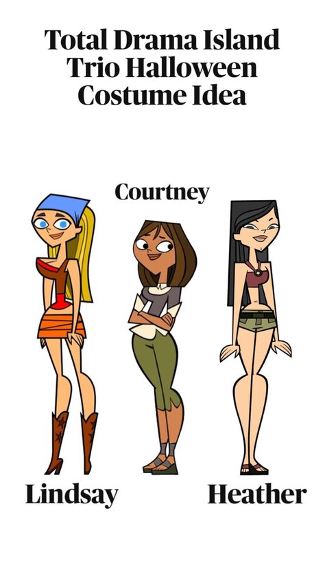 Total Drama Island Halloween, Trio Costumes, Matching Halloween Costumes, Trio Halloween Costumes, Matching Halloween, Halloween Inspo, Total Drama Island, Total Drama, Halloween Costume