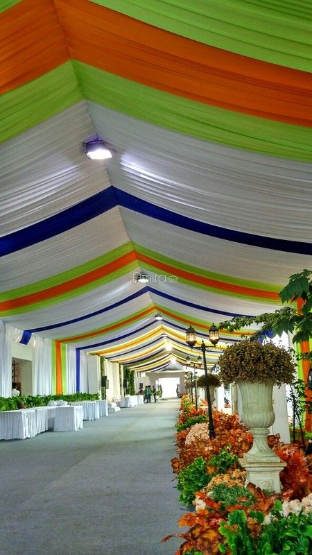 tenda-roder-dekorasi-vip-atap-warna-warni[1] | www.amira-ten… | Flickr Themed Wedding Decorations, Corporate Event Design, Wedding Hall Decorations, Flower Garland Wedding, Wedding Reception Backdrop, Housewarming Decorations, Wedding Entrance Decor, Wedding Stage Design, Mandap Decor