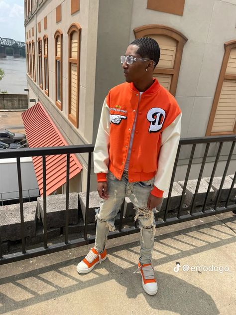 Birthday Fits For Guys, Black And Orange Outfit Men, Ptso Ideas Outfits Men, Orange Fits Men, Fire Fits For Guys, Boys Drip Outfits, Men Birthday Outfits, Fall Drip Outfits, Orange And Grey Outfit