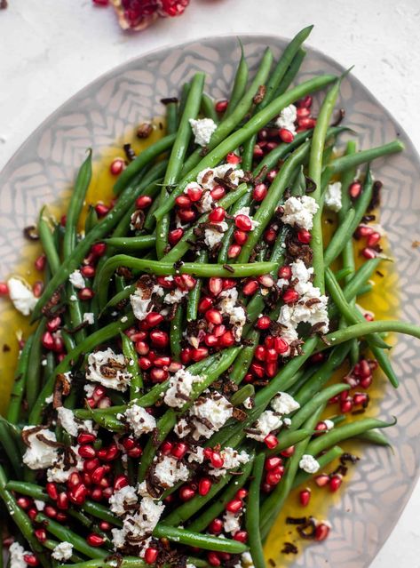 Mustard Green Beans, Pomegranate Goat Cheese, Maple Mustard Vinaigrette, Blanched Green Beans, Traditional Green Bean Casserole, Green Bean Dishes, Blanching Green Beans, Green Bean Salad, Mustard Vinaigrette