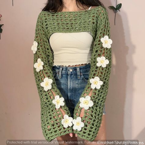 Crochet-Crocheting Crochet patterns Couture, Sunflower Granny Square Pattern, Sunflower Granny Square, Oopsie Daisy, Bolero Pattern, Pattern Home Decor, Crochet Shrug Pattern, Flower Sleeve, Bolero Shrug