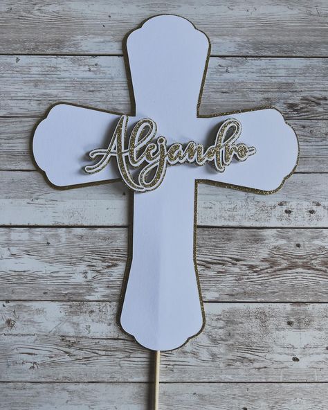 Baptism Centerpieces #baptism Baptismal Cake Topper Printable, Christening Cake Toppers Boy Printable, Baptismal Font, Baptismal Font Flowers, Cross Cake Topper Baptisms, Baptism Centerpieces, Cricut Cake, Cake Toppers, Cricut