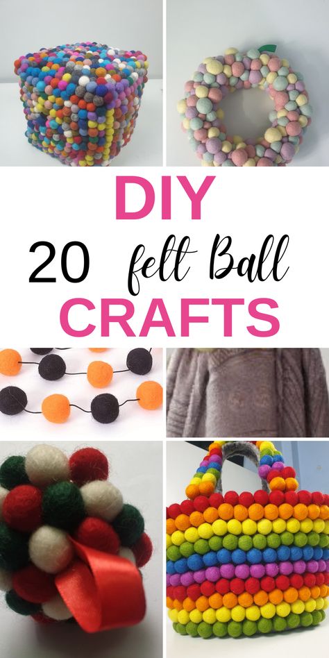 20 stunning DIY felt balll crafts that you can make at home with puffy bouncy felt balls. These crafts are easy to make and give your home a beautiful colorful look. #diyfeltcrafts #ffeltballcrafts #handmadedecor #glaciartonefeltcrafts Felt Ball Crafts Diy Projects, Wool Felt Pom Pom Crafts, Felt Wool Ball Crafts, Felt Pom Pom Crafts, Felt Balls Crafts, Wool Pom Pom Crafts, Wool Felt Balls Projects, Felted Wool Balls Crafts, Felt Balls Ideas