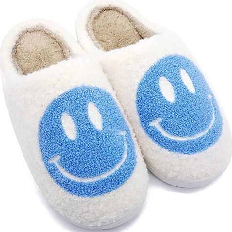 Blue Happy Face Slippers New Slippers Soft Plush Slippers For Her Size 9.5-10 New. Never Worn Nonsmoking Home Blue Happy Face, Happy Face Slippers, Smiley Face Slippers, Lined Crocs, Ugg Slippers Women, Blue Slippers, Grey Slippers, Casual Slip On Shoes, Plush Slippers