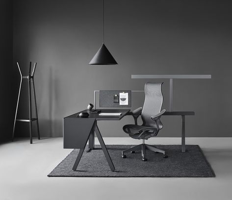 Minimal Office Design, Workstations Design, Office Table Design, Grey Office, Freestanding Storage, Interior Design Guide, Minimalist Office, White Office, Mid Century Modern Chair