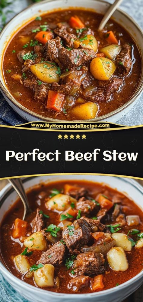 This perfect beef stew is hearty, savory, and packed with tender beef and vegetables. Ideal for a cozy fall or winter meal! Ingredients: 1 lb beef stew meat 3 carrots, chopped 3 potatoes, diced 4 cups beef broth Make this beef stew for a warm and comforting meal, perfect for chilly nights Winter Beef Stew, Vegetable Beef Stew Recipe, Quick Beef Stew, Diced Beef Recipes, Beef Stew Soup, Flavorful Beef Stew, Hearty Winter Recipes, Savory Beef Stew, Tender Beef Stew