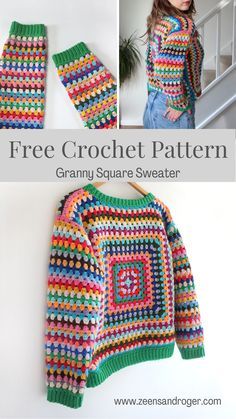 Crochet Jumper Pattern, Crochet Granny Stitch, Square Sweater, Granny Square Haken, Granny Square Sweater, Crochet Cardigan Pattern Free, Crochet Hoodie, Crochet Jumper, Pull Crochet