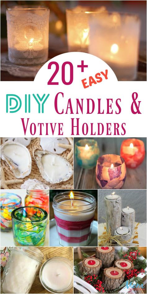 20+ Easy DIY Candles & Votive Holders You Just Have to Make #candles #DIY #votiveholders #crafts How To Make Votive Candles Diy, Small Candle Holders Diy, Repurpose Votive Candle Holders, Votive Candle Holders Ideas, Tea Light Candle Holders Diy Craft Ideas, How To Make Candle Holders, Diy Votive Candle Holders, Diy Tealight Candle Holders, Make Candles Diy