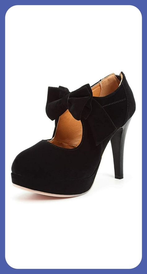 Price:	$17.99 - $29.99 Mostrin Fashion Vintage Womens Small Bowtie Platform Pumps Ladies Sexy High Heeled Shoes Black Velvet Shoes, Vintage Pumps, Closed Toe Heels, Dressy Shoes, Black Platform Heels, Classic Pumps, Platform High Heels, Moda Vintage, Black High Heels