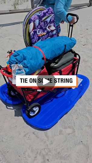 Beach Wagon Hacks, Diy Beach Cart, Beach Wagon Diy, Sand Sled, Beach Wagon Cart, Beach Life Hacks, Pull Wagon, Beach Wagon, Beach Cart