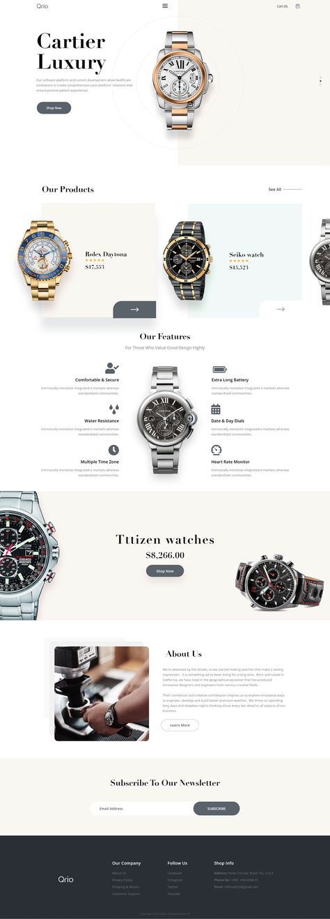 Product Landing Page Design on Behance Product Overview Design, Product Page Website Design, Product Landing Page Design Inspiration, Watches Website Design, Landing Page Product Design, Jewelry Landing Page, Product Page Design Ecommerce, Website Product Page Design, Product Features Design Layout