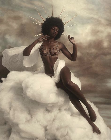 Hunter Floats by A.J. Hamilton Floating Reference, Floating Poses Reference, Floating Pose, Floating Woman, Baroque Portrait, Woman Floating, Goddess Aesthetic, Afrikaanse Kunst, Black Goddess