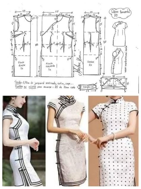 Qipao Sewing Pattern, Chinese Dress Pattern, Chinese Dresses Pattern, Cheongsam Pattern, Learn Sewing, Qipao Pattern, Clothing Pattern Design, Patron Vintage, Chinese Style Dress