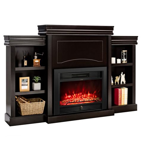 PRICES MAY VARY. Description Are you looking for a mantel with a fireplace? Our elegant fireplace TV stand will be a perfect choice for you! This TV cabinet is made of high quality MDF with excellent NC paint, which ensures great stability and durability. The spacious desktop will fit up to 40" flat screen TVs. The open shelves provide roomy storage space for your collections. Equipped with 2 heating options (750w/1500w), the electric fireplace can not only provide fast heating, but also save en Black Fireplace Tv Stands, Fire Place Tv Stand, Electric Fireplace Decor, Electric Fireplace Entertainment Center, Media Fireplace, Bookcase Tv Stand, Media Entertainment Center, Tiny Room, Electric Fireplace Heater