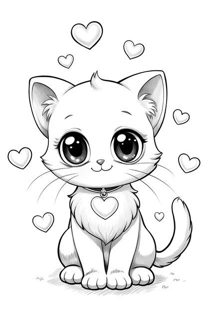 Photo childrens coloring page cute anime... | Premium Photo #Freepik #photo Kitten Doodle, Coloring Sheets Free Printable, Cupcake Coloring Pages, Doodle Doodle, Anime Kitten, Cat Coloring, Barbie Coloring Pages, Kitty Coloring, Princess Drawings