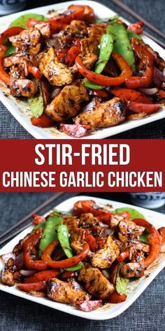 Chinese Garlic Chicken, Chicken And Peppers, Stir Fried Chicken, Chinese Garlic, Homemade Chinese Food, Chinese Chicken Recipes, Asian Stir Fry, Dinner Recipes For Two, Chinese Cooking Recipes