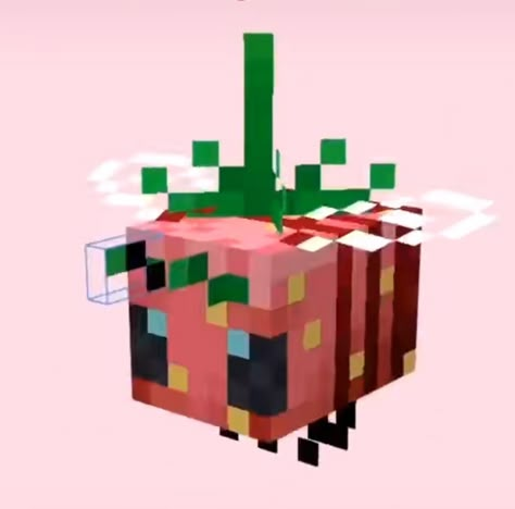 Minecraft Strawberry Banner, Strawberry Banner Minecraft, Minecraft Bee Banner, Minecraft Fruit House, Minecraft Snail, Minecraft Props, Minecraft Strawberry, Minecraft Block Art, Strawberry Minecraft