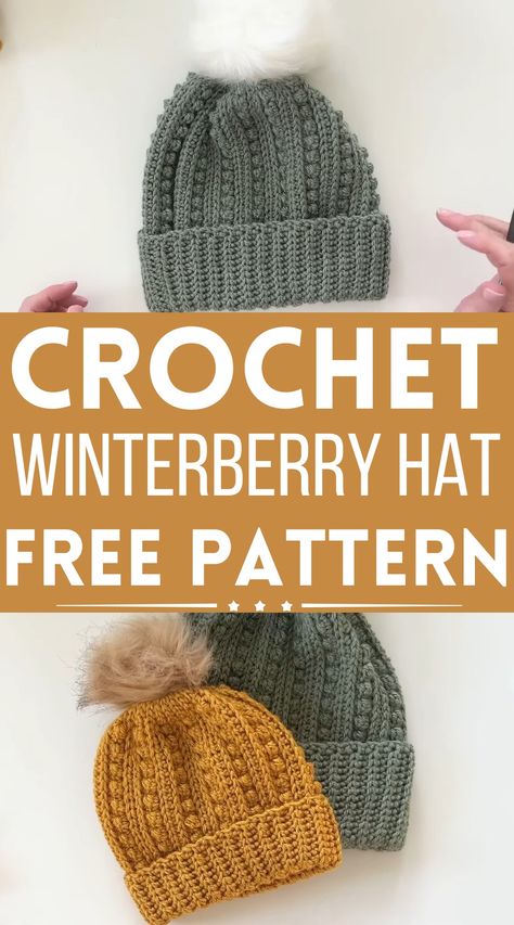 14 Free Crochet Pom Pom Hat Patterns For Christmas Season - The Newlywed Free Pattern For Crochet Hats, Winter Beanie Crochet Pattern Free, Easy Crochet Winter Hats, Free Winter Hat Crochet Pattern, Knit Look Crochet Hat Pattern Free, Snowy Wheat Crochet Hat, Crochet Warm Hat, Crochet Beanie With Pom Pom, Stocking Hat Crochet Pattern Free