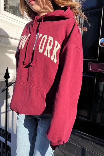 Brandy Melville Hoodies, Brandy Hoodie, Brandy Melville Sweatshirt, Brandy Melville Hoodie, Christy Hoodie, New York Hoodie, Burgundy Hoodie, Embroidery Vintage, Loose Hoodie