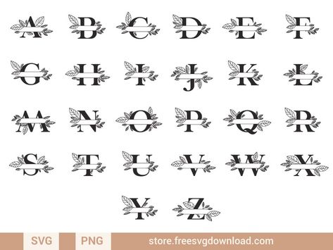 Floral Monogram SVG , Split Monogram SVG- Store Free SVG Download Split Monogram Svg Free Cricut, Monogram Letters Font, Flower Monogram Svg, Cricut Monogram Font, Alphabet Flower, Fonts For Tattoos, Free Monogram Fonts, Woodburning Ideas, Monogram Maker