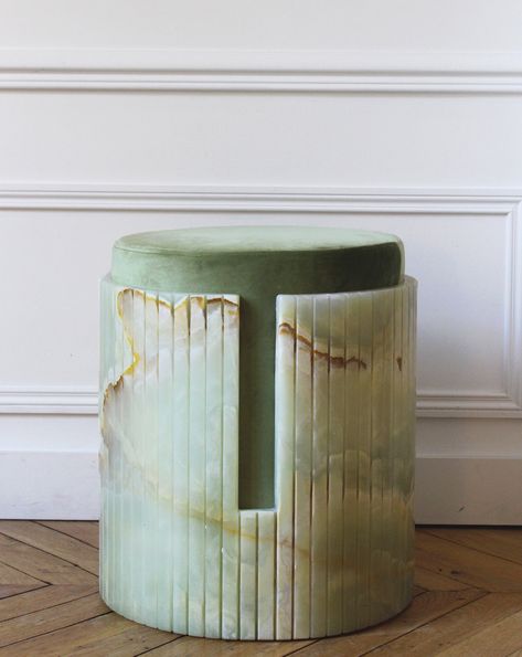 Fluted Onyx base with upholstered top, available in different materials, fabrics, COM. MAKERMarberaDIMENSIONS Dia420mm x H460mm *Price does not reflect shipping cost, please email info@lovehouseny.com for a quote Stool Design, Wood Crates, Long Periods, Green Onyx, The Natural, Large Furniture, Mirror Decor, Easy Cleaning, Sculpture Art