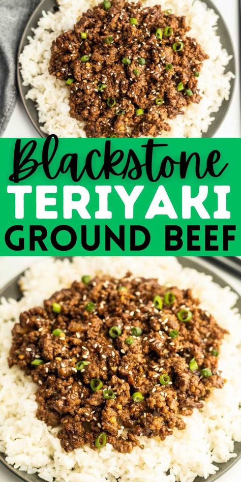 This Homemade Blackstone Teriyaki Ground Beef Recipe takes minutes to prepare. The sauce mixed with ground beef makes the best teriyaki beef bowls. These Teriyaki Ground Beef Bowls are delicious and easy to prepare. If you are needing a quick dinner idea, make this dish. #grillonadime #blackstoneteriyakigroundbeef #blackstonegroundbeefrecipes Asian Ground Beef Recipes For Dinner, Black Stone Hamburger Recipe, Ground Beef Recipes On Blackstone, Blackstone Grill Ground Beef Recipes, Black Stone Ground Beef Recipes, Blackstone Dinner Ideas Ground Beef, Ground Beef Recipes Blackstone, Ground Beef Blackstone, Ground Beef Teriyaki Recipe