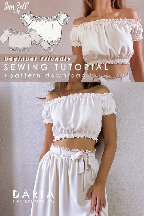 Top Sewing Tutorial, Crop Top Sewing Pattern, Shirred Top, Crop Top Pattern, Top Sewing, Handmade Wardrobe, Couture Mode, Trendy Top, Top Sewing Pattern