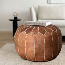 Dakota Fields 20" Wide Faux Leather Round Pouf Ottoman | Wayfair Driftwood Color, Storage Ottoman Coffee Table, Moroccan Ottoman, Design Marocain, Book Table, Ottoman Pouf, Leather Pillow, Leather Pouf, Moroccan Design