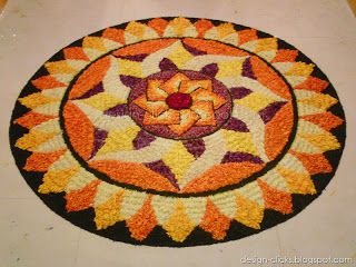 Beautiful pookalam for onam festival Onam Pookalam Design Drawing, Traditional Rangoli Design, Onam Pookalam Design, Onam Pookalam, Onam Wishes, Pookalam Design, Onam Festival, Simple Flower Design, Floral Carpet