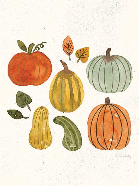 We print Pumpkins + Gourds by Pauline Stanley on a bright white canvas using a printing process that covers the entirety of the canvas to ensure the most accurate depiction of the artist’s original work. Expert crafters strive to make each canvas art print the unique masterpiece your home deserves. Our framed wall art is hand-crafted and made to order to give a high quality and professional appearance. Each canvas print has preinstalled D-rings attached to the back of the product to make hanging Painting Of Pumpkins, Fall Prints Aesthetic, Painted Pumpkins On Wood, Painting Of A Pumpkin, Fall Art Print, Fall Abstract Art, Fall Themed Paintings, Pumpkin Illustration Autumn, Cute Fall Art