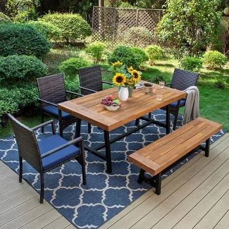 Patio & Outdoor Dining Sets : Target Outdoor Dining Room Table, Backyard Table, Backyard Dining, Patio Dining Furniture, Acacia Wood Table, Outdoor Patio Table, Dining Set With Bench, Outdoor Dining Room, Outdoor Tables And Chairs