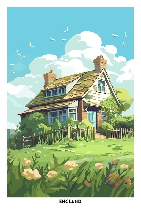 🏡️ Wonderful wall art, perfect for country house style decor! 😃🐑🐾 Country House Illustration, England Countryside, Country House Style, Architectural Models, House Illustration, Country Style Homes, Book Illustrations, Country House Decor, Coloring Book Art