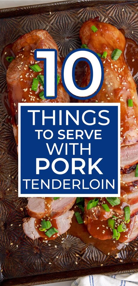 Pan of teriyaki pork tenderloin. Pork Loin Side Dishes, Pork Roast Side Dishes, Roasted Vegetables And Potatoes, Pork Tenderloin Side Dishes, Pork Tenderloin Sides, Pork Fillet Recipes, Pork Side Dishes, Roasted Side Dishes, Baked Pork Loin