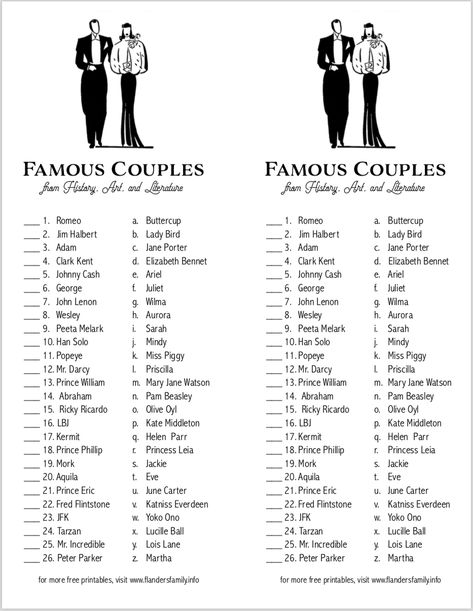 Can You Match These Famous Couples? (Free Printable) #showergames #freeprintable #wedding Couple Trivia Questions, Couple Nicknames, Love Compatibility Test, Matching Names, Roblox Names, Couples Trivia, Funny Usernames, Roblox Usernames, Display Names