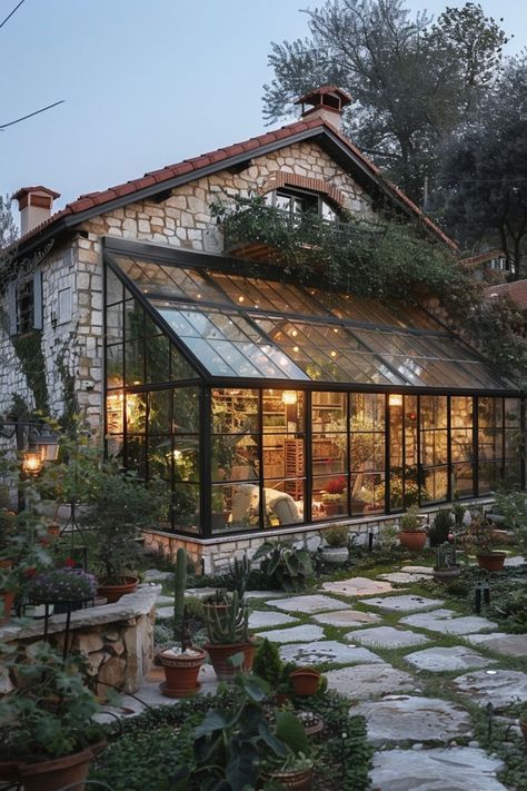 Greenhouse Attached To House, Greenhouse Kitchen, Architectural Concepts, Cozy Interiors, Home Greenhouse, Cozy Place, Guest Bedrooms, Outdoor Oasis, Glass House