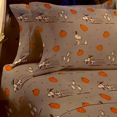 Berkshire Peanuts Twin Sheet Set 4 Piece Featuring Snoopy, Ghosts And Pumpkins Gray With Orange And White Accents Fall Sheets Bed, Autumn Bedding Set, Autumn Bed Sheets, Fall Bedsheets, Fall Bed Sheets, Cozy Fall Bed, Fall Sheets, Halloween Comforter, Fall Bedding Bedrooms