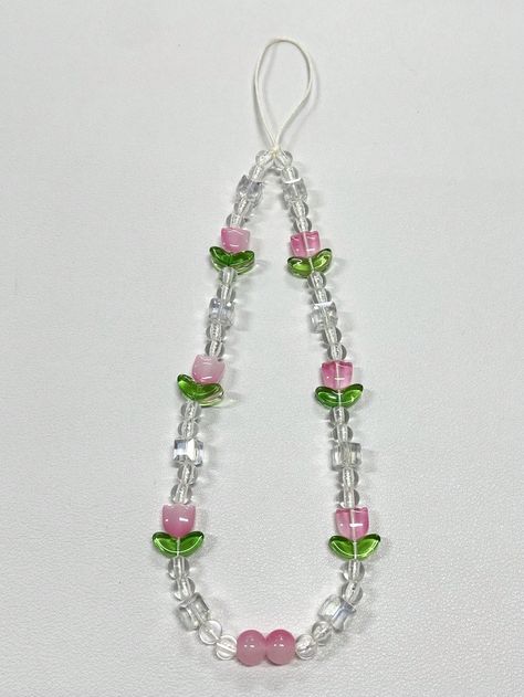 Phone Chains Beads, Diy Phone Chain, Phone Charms Diy, Korean Beads Phone Strap, Pink And Green Phone Charm, Indie Phone Charm, Crystal Phone Strap, Japanese Phone Charm Aesthetic, Diy Handbags