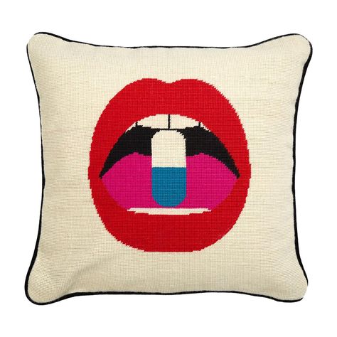 Lips ‘Full Dose’ Needlepoint Throw Pillow Jonathan Adler Pillow, Lips Pillow, Bold Red Lips, Mod Style, Needlepoint Pillows, Gift Bows, Jonathan Adler, Pillow Collection, Mod Fashion